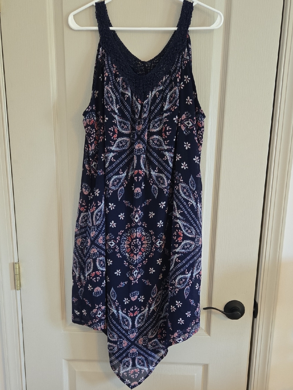 Knox Rose Navy Paisley Crochet-Trim High-Low Dress